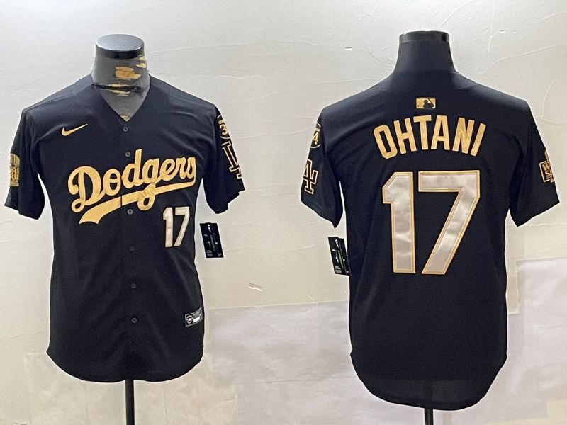 Men Los Angeles Dodgers 17 Ohtani Black Gold Game 2024 Nike MLB Jersey style 12021